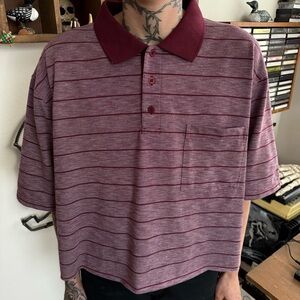 Vintage 90s Gioberti Cropped Boxy Burgundy Striped Knit Polo ~ Size XL